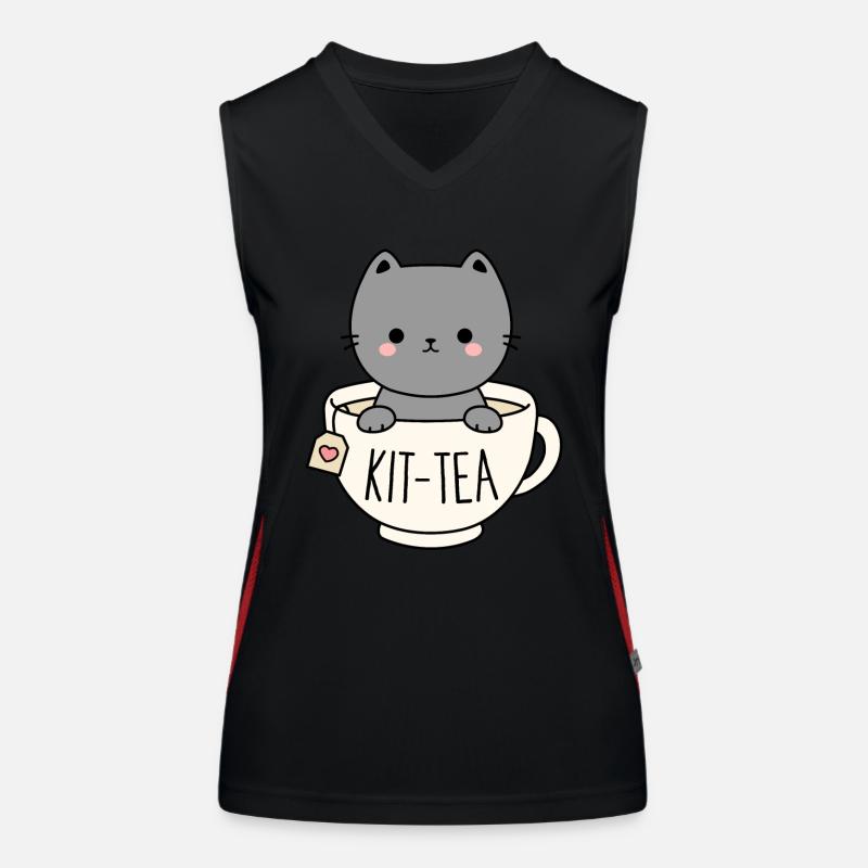 Kit-Tea Cute Kitten In Tea Cup Cat Lover Pun Women's Functional Contrast Tank Top