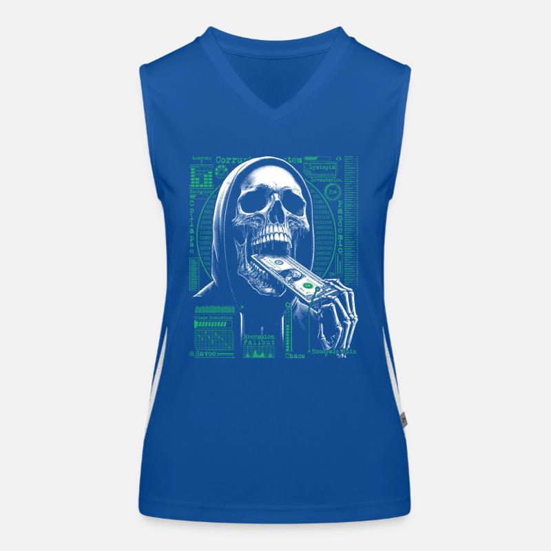 Hacker Skull Eating Dollar - Anarchy & Corruption Women's Functional Contrast Tank Top