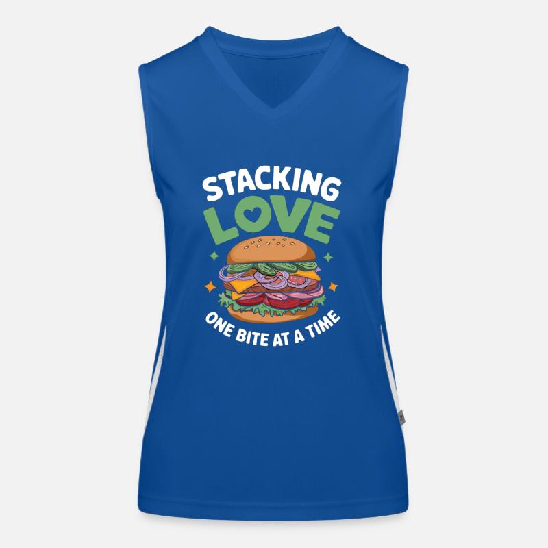 Sandwich Spruch - Stacking Love One Bite At A Time Funktionelles Kontrast-Tank Top für Frauen