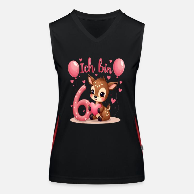 Süßes Reh Ich bin 6 Kinder 6. Geburtstag Mädchen Funktionelles Kontrast-Tank Top für Frauen