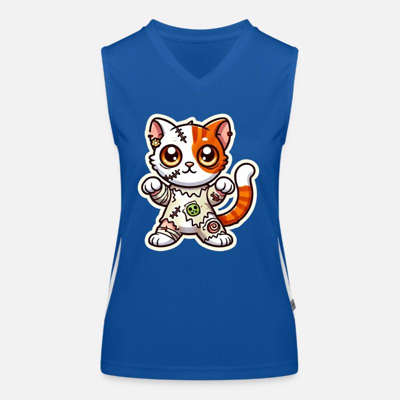 Süßes Zombie Katze Halloween Kostüm Süßes oder Saures! Funktionelles Kontrast-Tank Top für Frauen