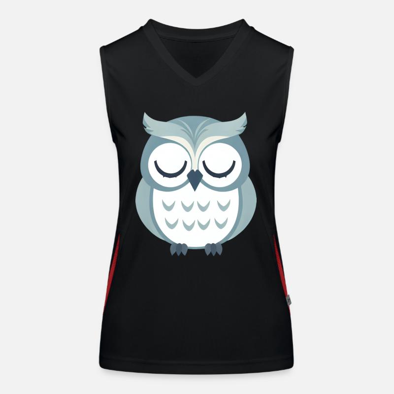 Verschlafene graue Eule sitzt auf Ast Funktionelles Kontrast-Tank Top für Frauen