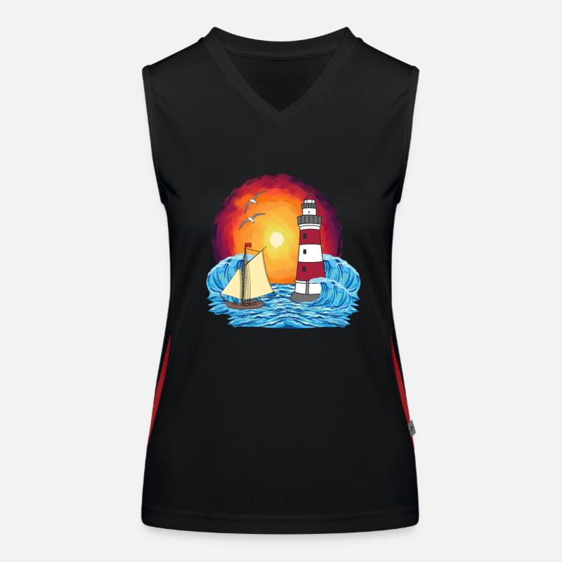 Leuchtturm Segelschiff maritim Schiffe Schiff Funktionelles Kontrast-Tank Top für Frauen