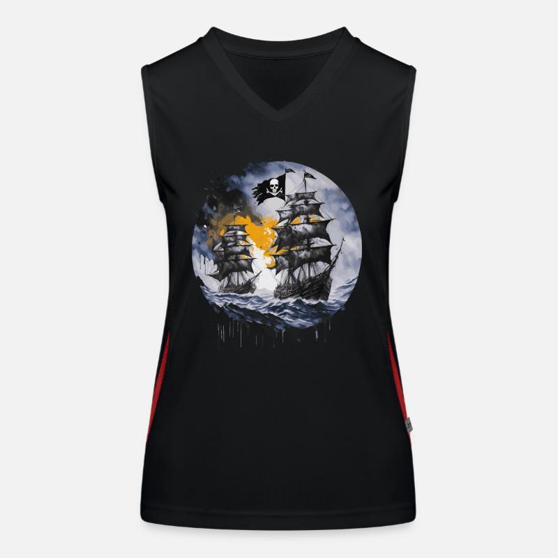 pirate boat, pirates, captain, sailing ship, Women's Functional Contrast Tank Top