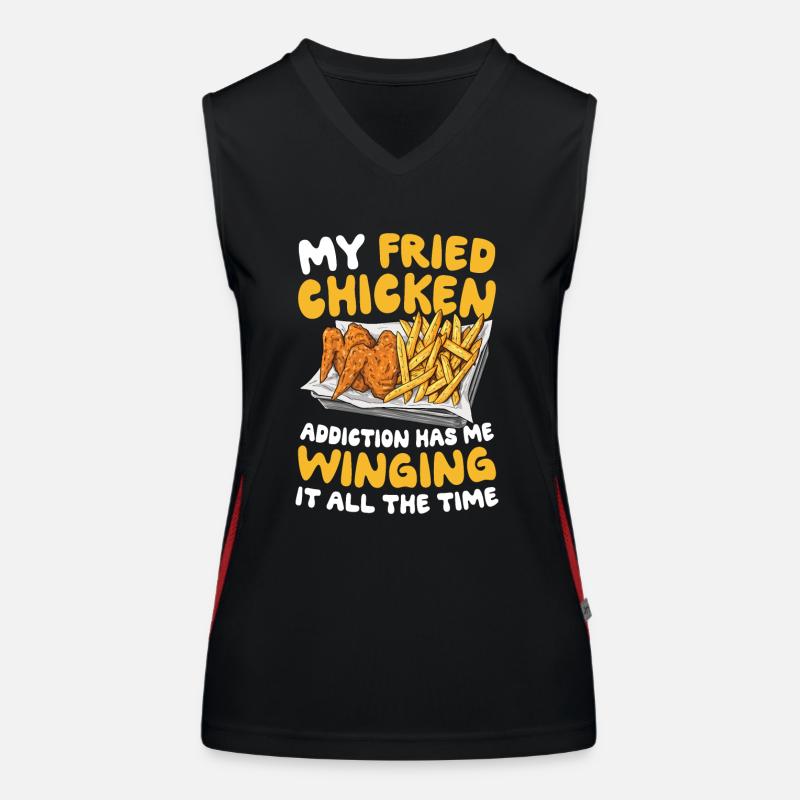 My Fried Chicken Addiction Has Me Winging Funktionelles Kontrast-Tank Top für Frauen