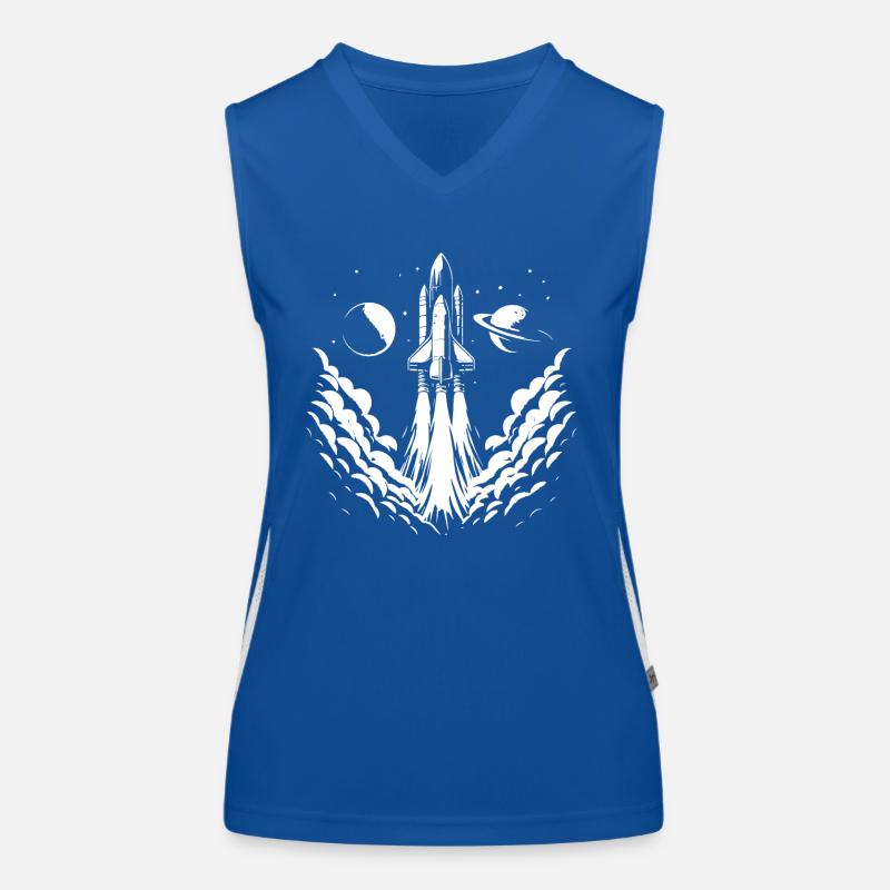 launching rocket, pixel art, outer space Women's Functional Contrast Tank Top