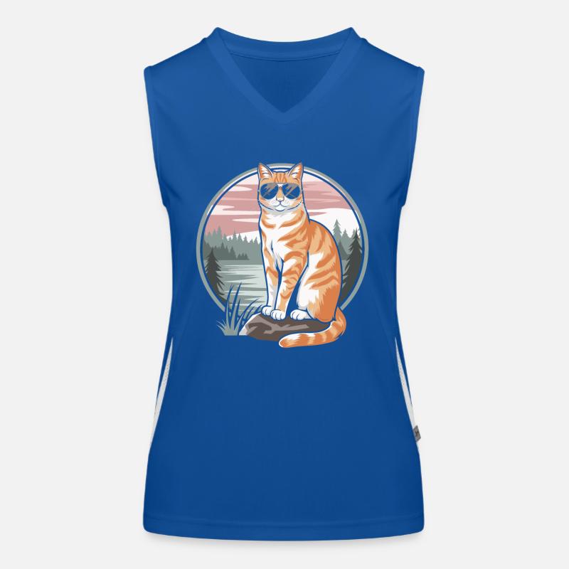 chat tigré orange avec lunettes de soleil Débardeur respirant contrasté Femme