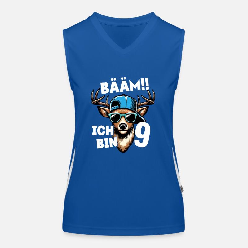 BÄÄM Ich Bin 9 Geburtstag Hirsch Geburtstagsdeko Funktionelles Kontrast-Tank Top für Frauen