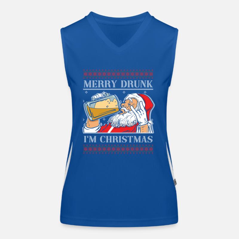 Drunk Santa Claus Beer Lover December Pattern Women's Functional Contrast Tank Top