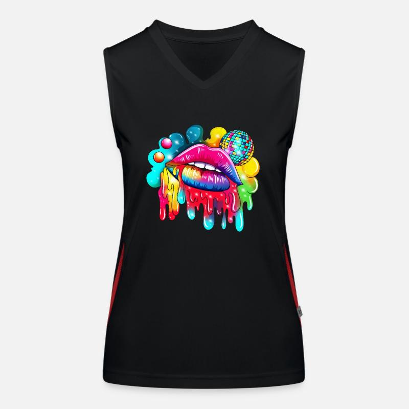 Disco Ball & Rainbow Lips Mouth Graphic Design Women's Functional Contrast Tank Top