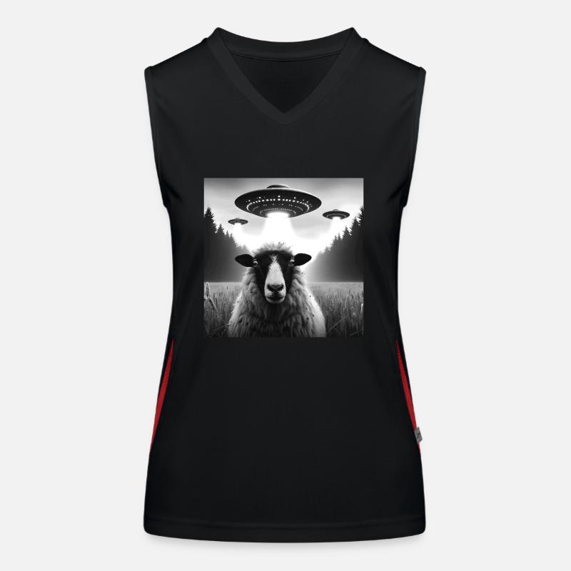 Sheep ram, lamb Funny Graphic Selfie with UFOs Wei Funktionelles Kontrast-Tank Top für Frauen