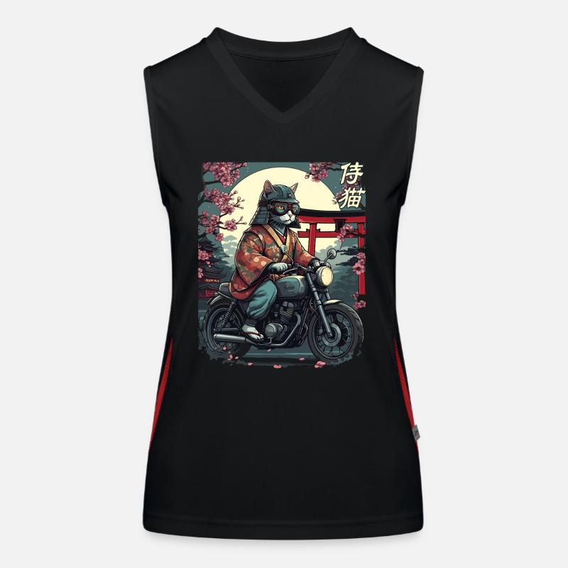 Samurai cat on motorcycle Women's Functional Contrast Tank Top