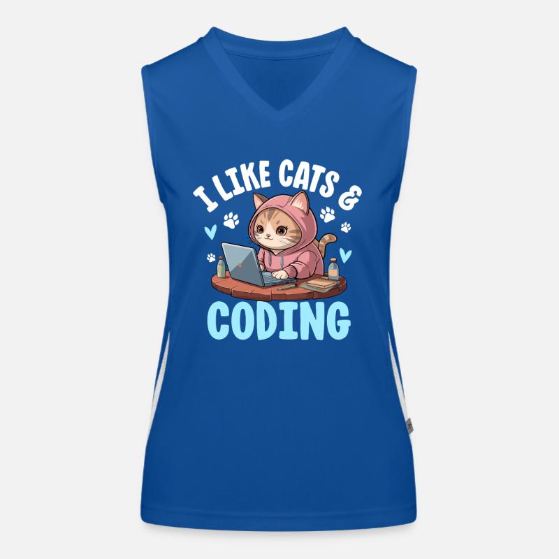 I Like Cats and Coding Nerd Design Funktionelles Kontrast-Tank Top für Frauen