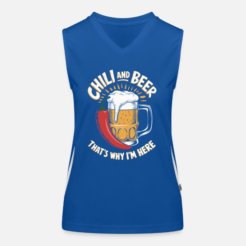 Chili Und Bier, Deshalb Bin Ich Hier Funktionelles Kontrast-Tank Top für Frauen
