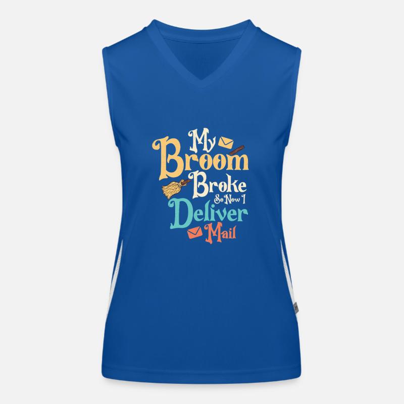 My Broom Broke So Now I Deliver Mail Mailman Posta Funktionelles Kontrast-Tank Top für Frauen
