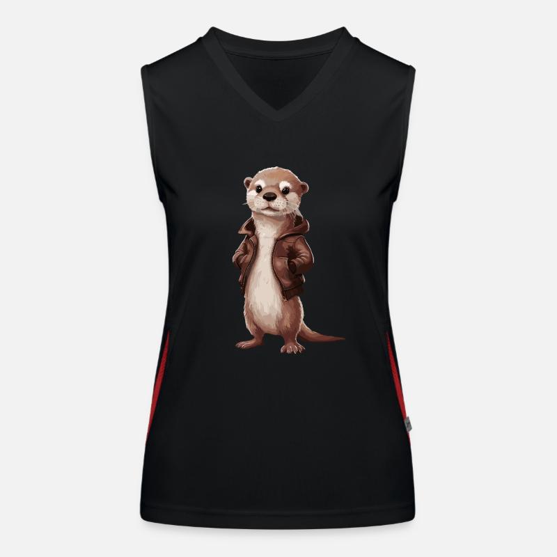 Cooler Otter Mit Lederjacke Illustrationskunst Funktionelles Kontrast-Tank Top für Frauen
