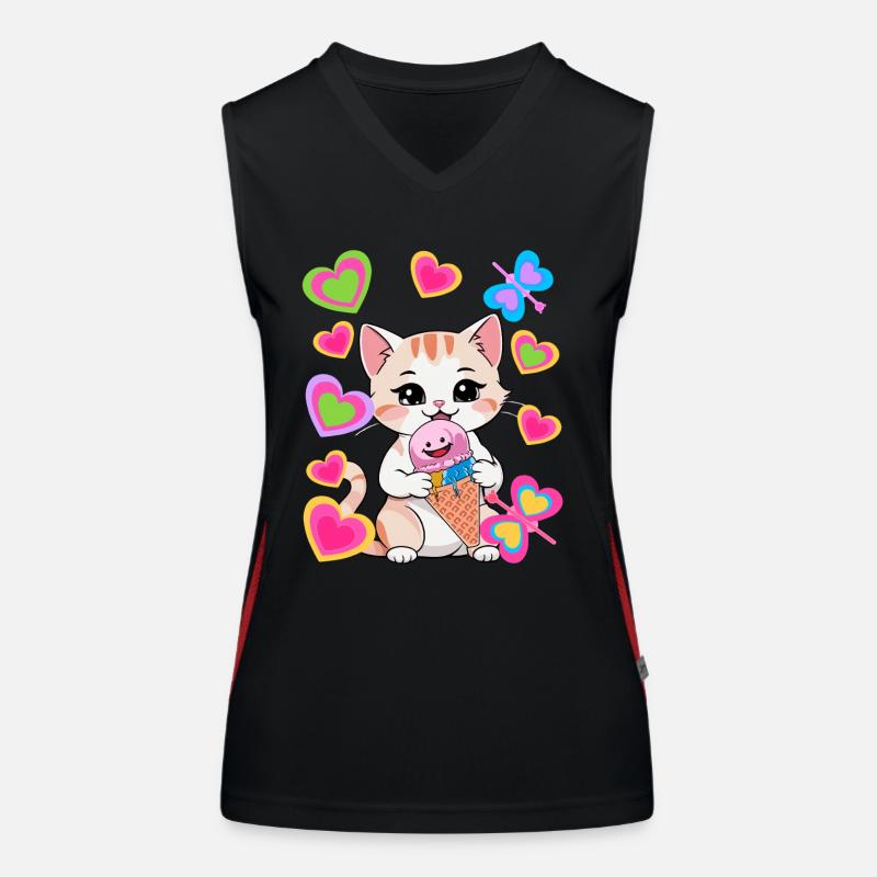 Katzen Katze Eis Eiskrem Kinder Kind Retro 80er Funktionelles Kontrast-Tank Top für Frauen