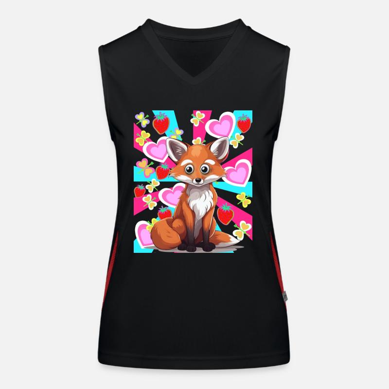 Retro Sommer Fuchs Waldbewohner Erdbeeren 80er Funktionelles Kontrast-Tank Top für Frauen