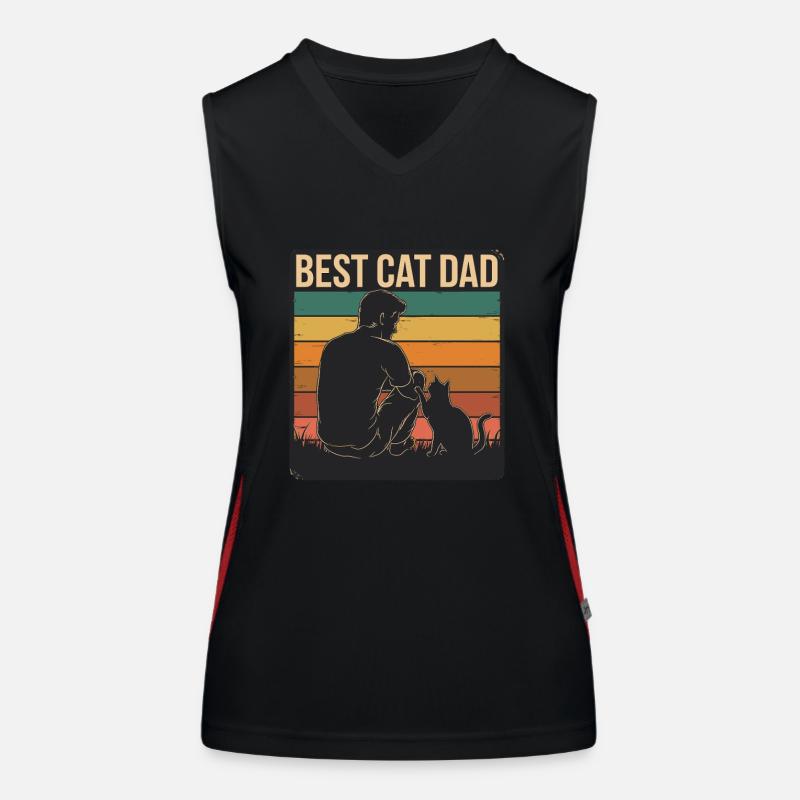 Best Cat Dad Retro Silhouette with Cat Women's Functional Contrast Tank Top
