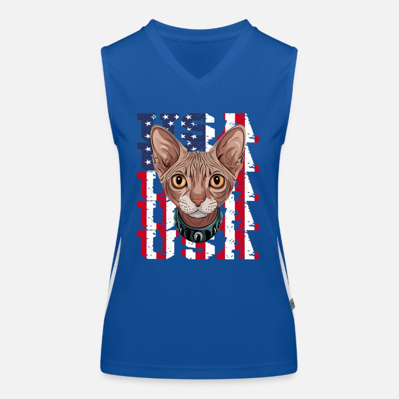 USA Chat Sphynx devant le drapeau Débardeur respirant contrasté Femme