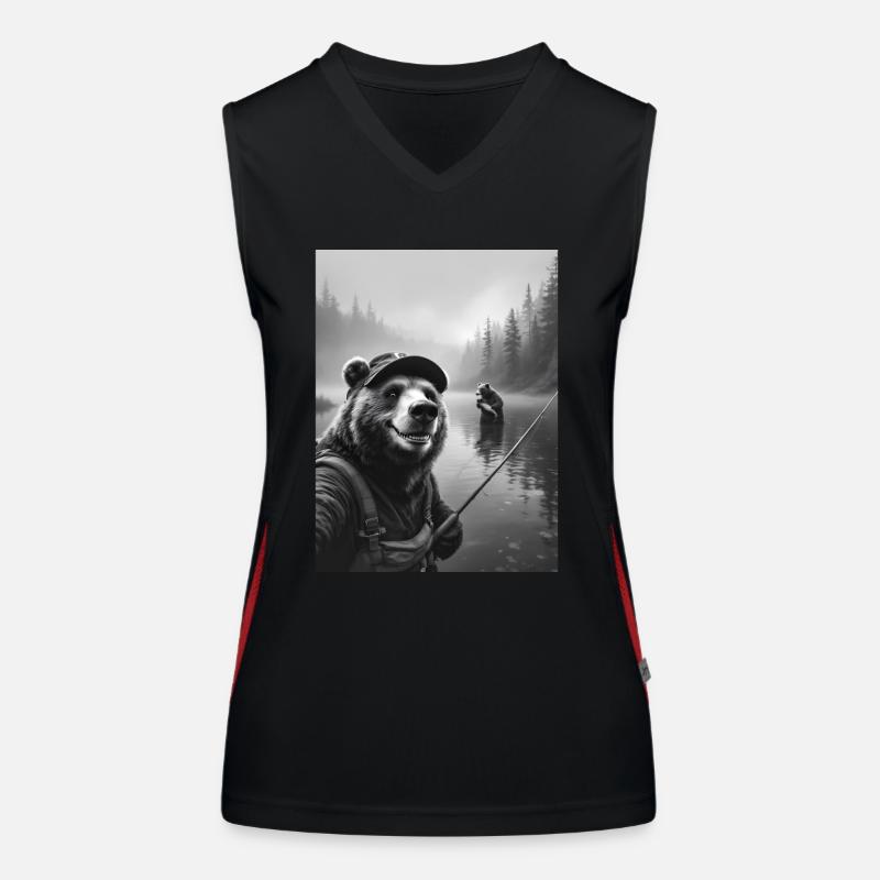 Fischerei Bär Selfie Funktionelles Kontrast-Tank Top für Frauen