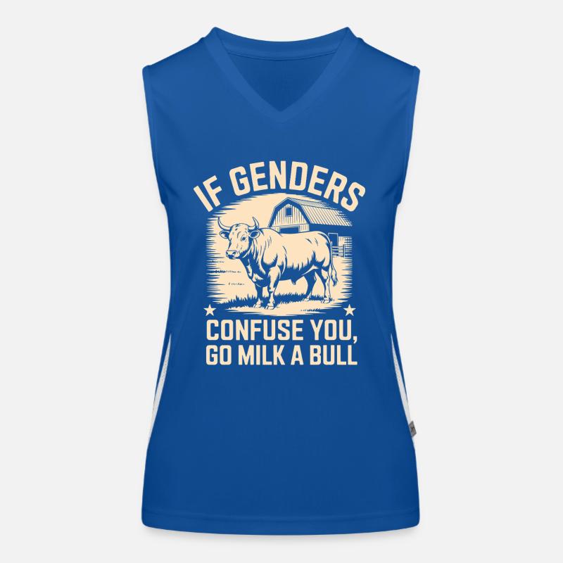 When genders confuse, milk a bull Women's Functional Contrast Tank Top