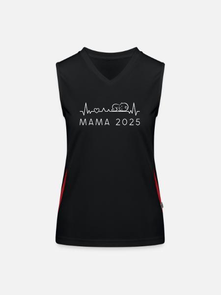 Maman 2025 Bébé Fréquence Cardiaque Grossesse - Débardeur respirant contrasté Femme - noir/rouge - Devant