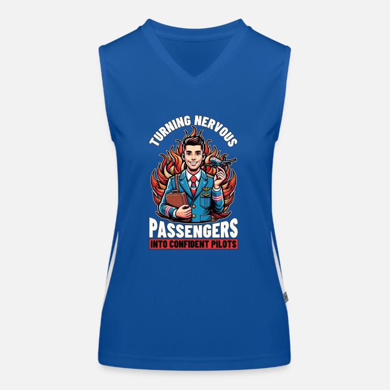 Flight Instructor Turning Nervous Flight Attendant Funktionelles Kontrast-Tank Top für Frauen