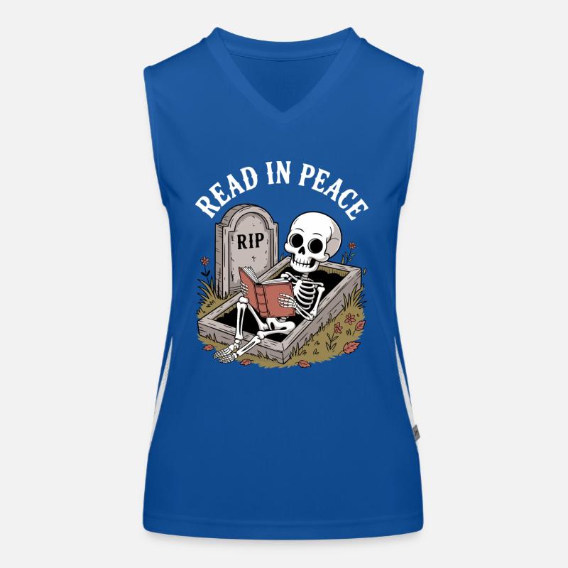 Read In Peace Skeleton Bücher Reading Funny Reader Funktionelles Kontrast-Tank Top für Frauen