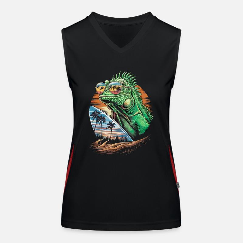 Cool lizard summer with wave and palm trees Women's Functional Contrast Tank Top
