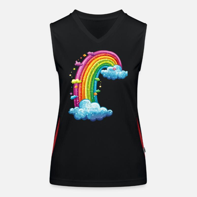 Colorful Rainbow With Clouds Drawing Women's Functional Contrast Tank Top
