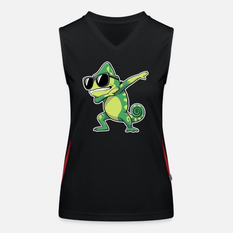 Dabbing chameleon with sunglasses Women's Functional Contrast Tank Top