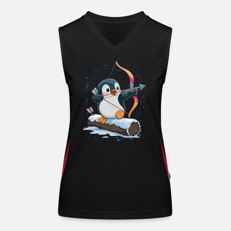 Pinguin Mit Bogen Im Schnee Abenteuer Funktionelles Kontrast-Tank Top für Frauen