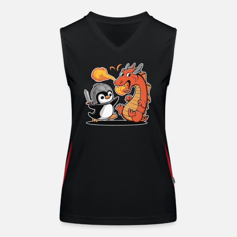 Ritter Pinguin Kämpft Gegen Drachen Funktionelles Kontrast-Tank Top für Frauen