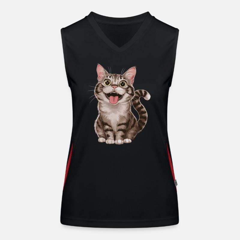 Fröhliche Getigerte Katze Mit Weit Geöffneten Funktionelles Kontrast-Tank Top für Frauen