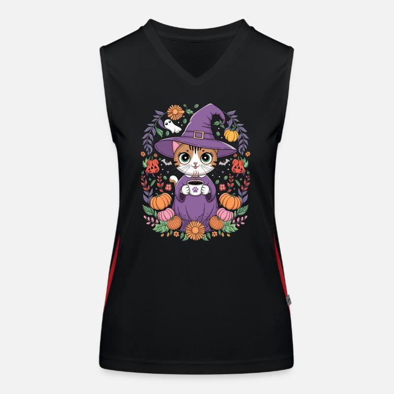 Kitten Witch Halloween Magic Women's Functional Contrast Tank Top