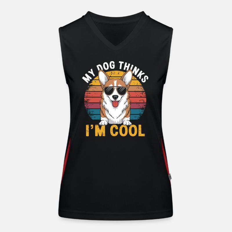 Corgi my dog thinks I'm cool Women's Functional Contrast Tank Top