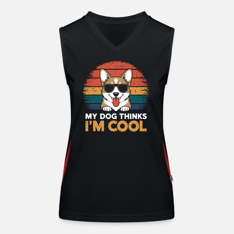 Corgi my dog thinks I'm cool Women's Functional Contrast Tank Top