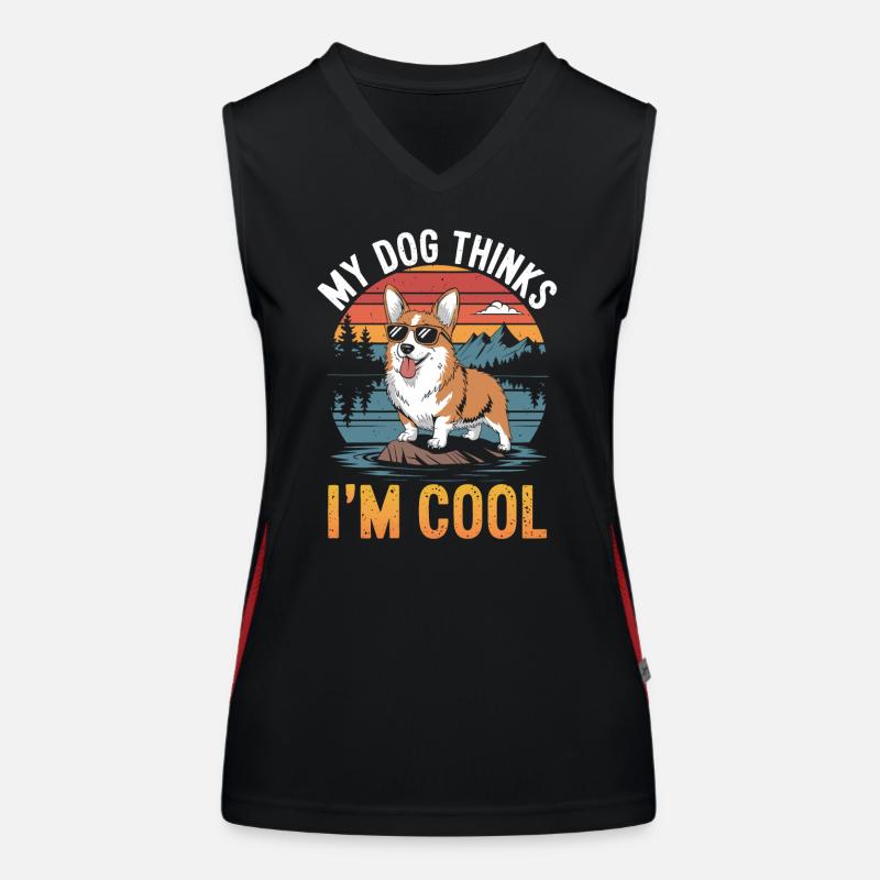 Corgi my dog thinks I'm cool Women's Functional Contrast Tank Top