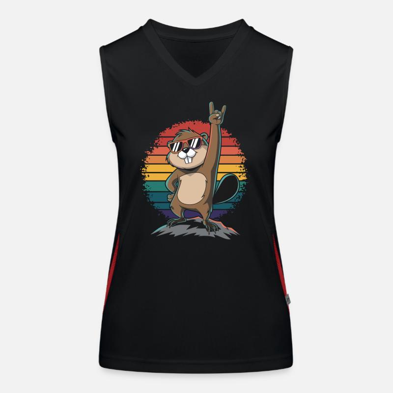 Cooler Biber Mit Sonnenbrille Auf Regenbogen Funktionelles Kontrast-Tank Top für Frauen