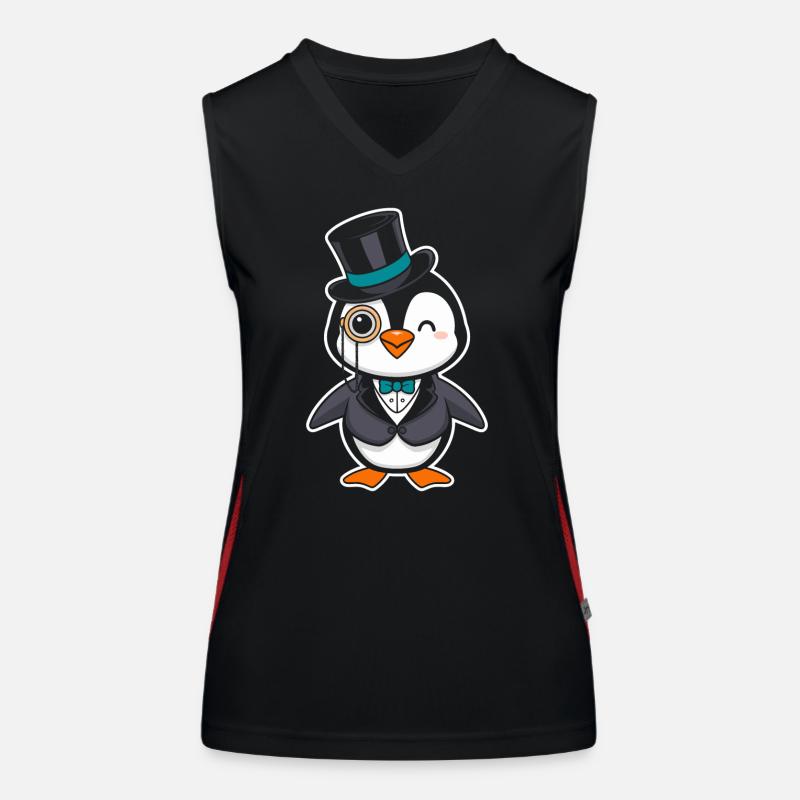 Elegant penguin with top hat and monocle Women's Functional Contrast Tank Top