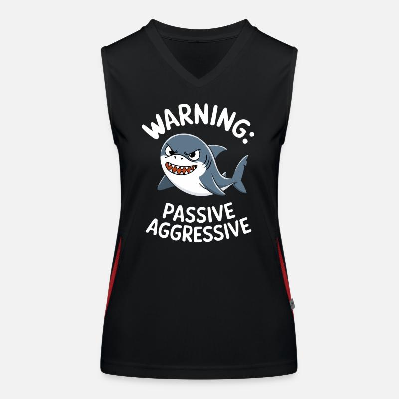 Caution: Passive-Aggressive Shark Illustration Women's Functional Contrast Tank Top