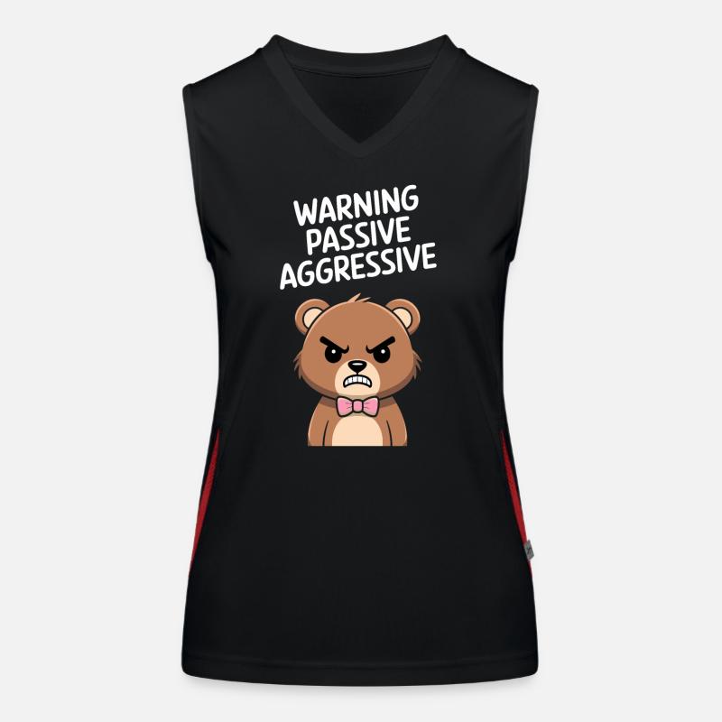 Caution Passive Aggressive Bear With Bow Tie Women's Functional Contrast Tank Top