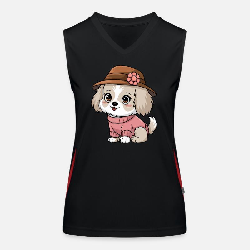 Niedlicher Hund im Hut und Pullover Funktionelles Kontrast-Tank Top für Frauen