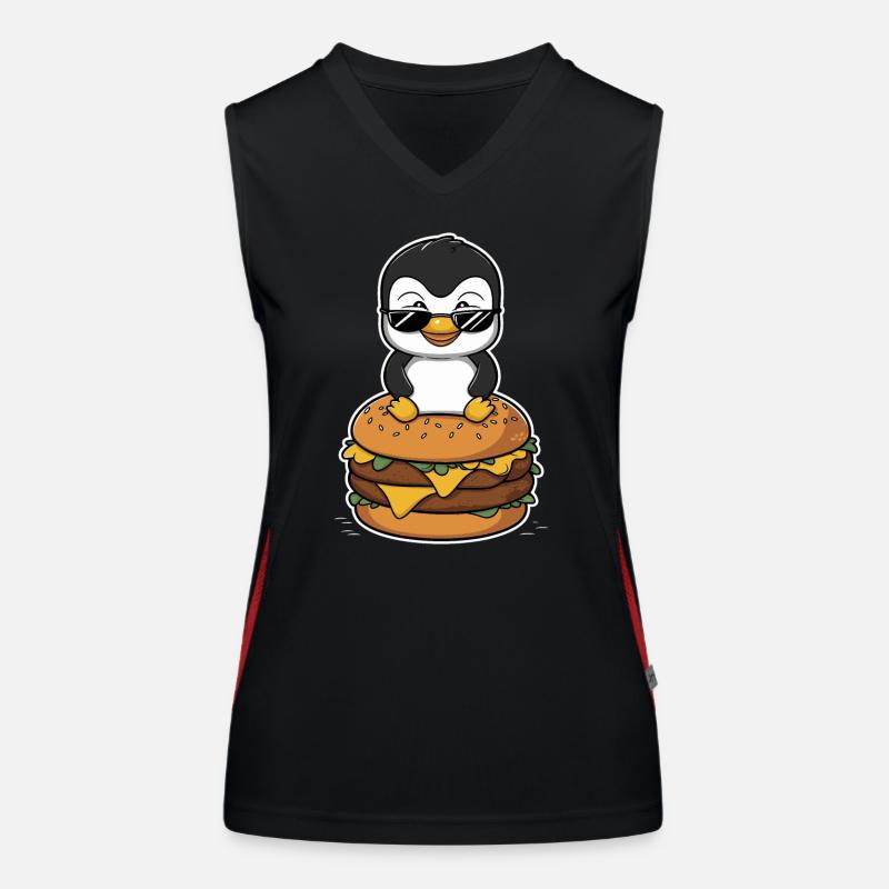 Cooler Pinguin Mit Burger Funktionelles Kontrast-Tank Top für Frauen