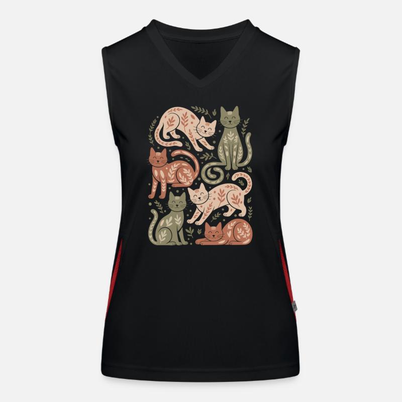 Cat Pattern with Leaf Motifs Women's Functional Contrast Tank Top