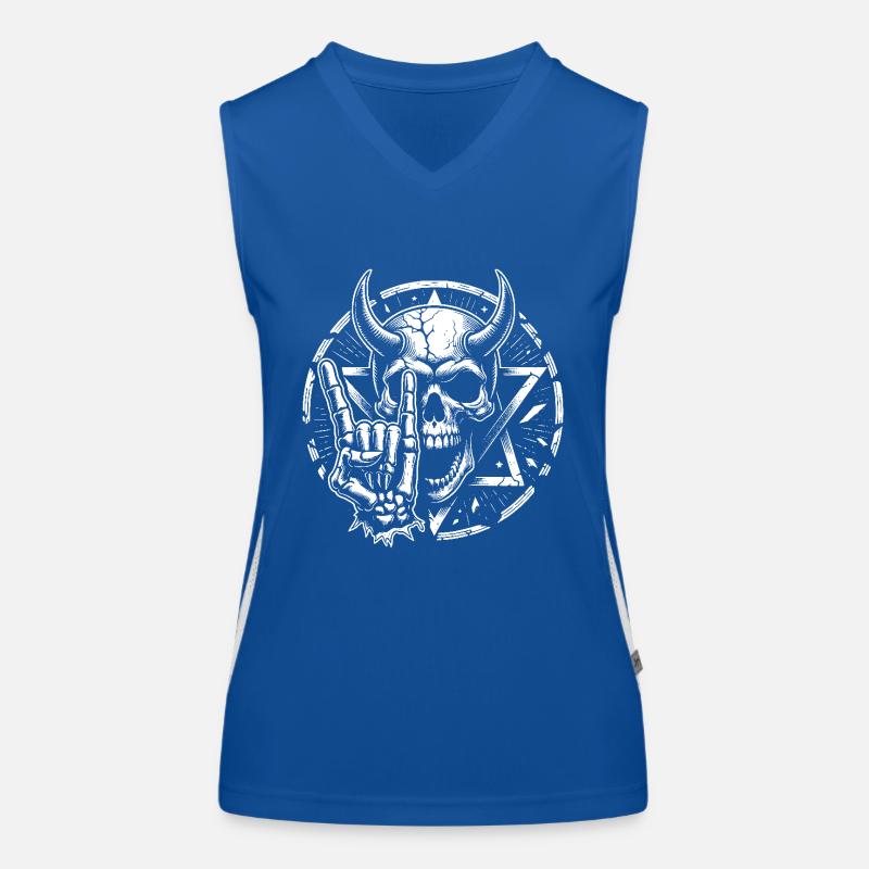 Skull mit Hörnern Pentagramm macht devil horns Funktionelles Kontrast-Tank Top für Frauen
