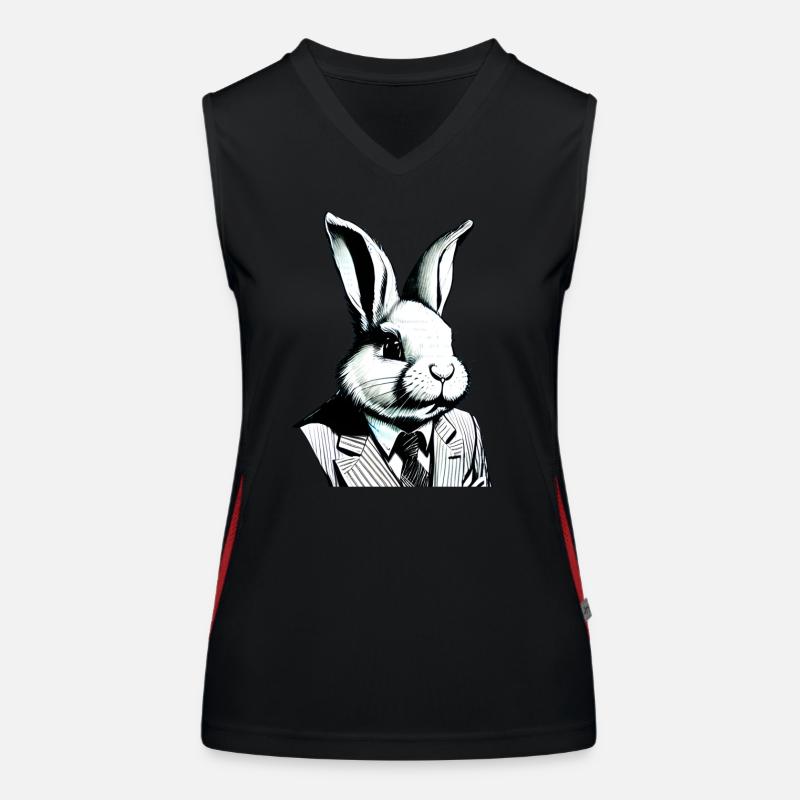 stylish Easter bunny with suit and tie Women's Functional Contrast Tank Top