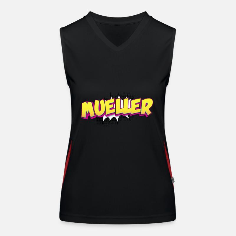 Mueller Custom Name Comic Book Style Pop Art, Women's Functional Contrast Tank Top