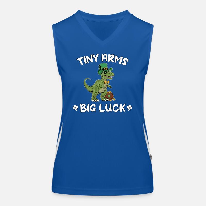 Leprechaun T-Rex Dino Luck Tiny Arms Big Luck Women's Functional Contrast Tank Top
